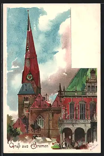 Künstler-AK Heinrich Kley: Bremen, Denkmal an der Kirche