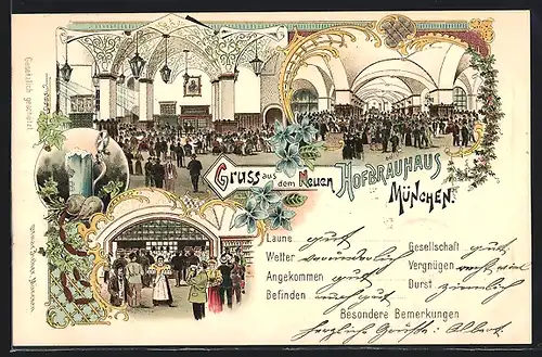 Lithographie Münchner Hofbräuhaus, Festsaal