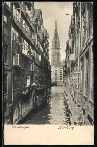 AK Alt-Hamburg, Stöckelhörnfleet mit Nicolaikirche