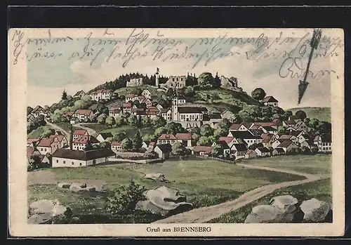 Künstler-AK sign. Hans Pernat: Brennberg, Totalansicht mit Ruine