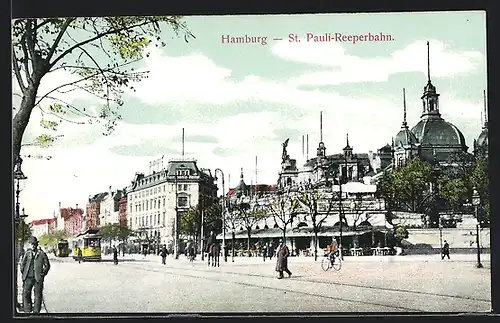 AK Hamburg, St. Pauli, Reeperbahn mit Strassenbahn