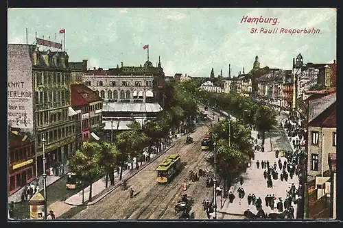 AK Hamburg, St. Pauli Reeperbahn mit Strassenbahn