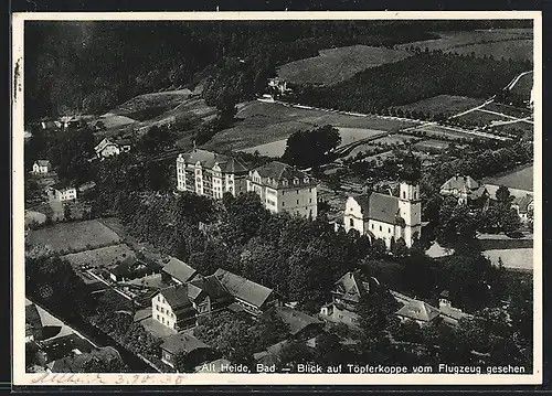 AK Bad Altheide, Klosterhof-Waisenhaus & kath. Kirche vom Flugzeug aus gesehen