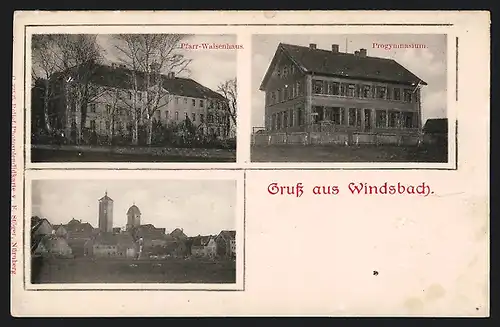 AK Windsbach, Pfarr-Waisenhaus, Progymnasium, Teilansicht vom Ort
