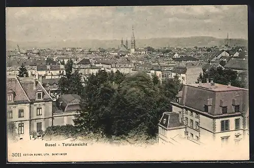 AK Basel, Totalansicht über die Dächer der Stadt