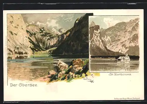 Künstler-AK Otto Strützel: Obersee, Blick auf St. Bartholomä