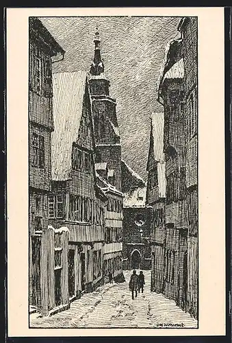 Künstler-AK Otto Ubbelohde: Tübingen, Stiftskirche von der Münzgasse aus