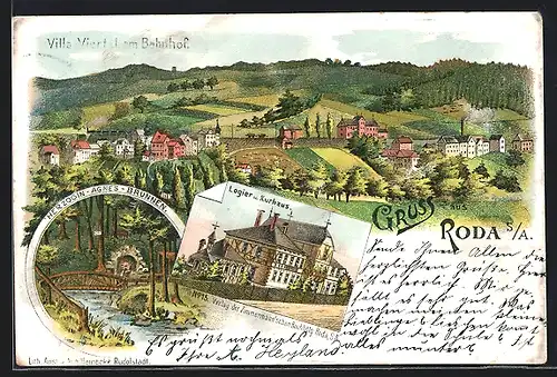 Lithographie Roda /S.-A., Logier- und Kurhaus, Villaviertel am Bahnhof