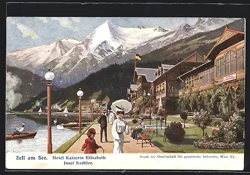 Künstler-AK Zell am See, Hotel Kaiserin Elisabeth, Josef Rathler