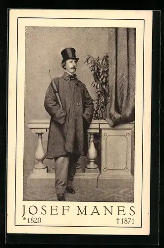 AK Josef Manes, Portrait mit Zylinder