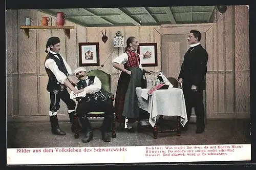 AK Aus dem Volksleben des Schwarzwalds, Doktor, Bäuerin und Bauer in traditioneller Tracht