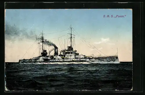 AK Kriegsschiff SMS Posen auf hoher See