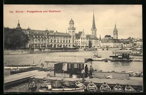 AK Zürich, Postgebäude und Stadthaus