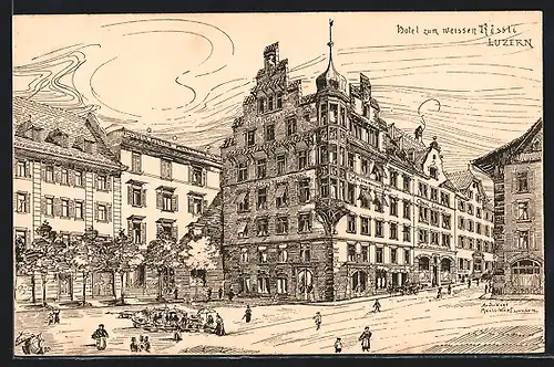 Künstler-AK Luzern, Hotel zum weissen Rössel