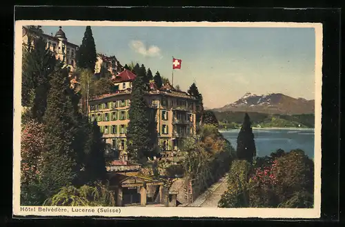 AK Luzern, Hotel Belevedere mit Wasserblick
