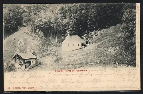 AK Fluehli-Ranft bei Sachseln, Kapelle und Haus vor Wald