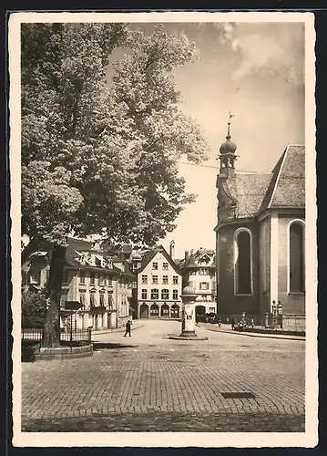 AK St. Gallen, Gallusplatz mit Litfasssäule