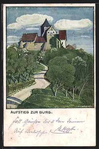 Künstler-AK Burg Rothenfels, Aufstieg zur Burg