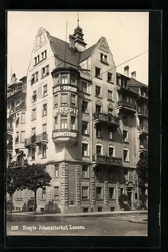 AK Luzern, Hotel-Pension-Hospiz Johanniterhof mit Strasse