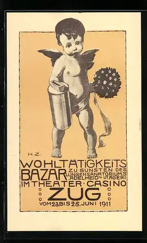 Künstler-AK Zug, Wohltätigkeitsbazar zu Gunsten des Lungensanatoriums Adelheid im Theater Casino 1911