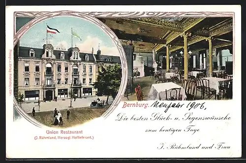 AK Bernburg, Das Union Restaurant, Bes. J. Rühmland, Innenansicht