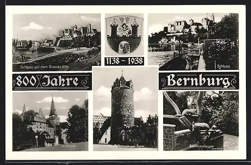AK Bernburg, Eulenspiegelturm, Bärenzwinger, Schloss, Wappen, 800 Jahre Stadtjubiläum