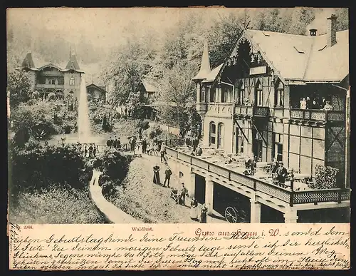 Klapp-AK Hagen i. W., Gasthaus Waldlust, Gäste auf der Terrasse