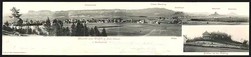 Klapp-AK Reinhardtsdorf /Sächs. Schweiz, Gasthaus auf dem Wolfsberg, Panorama-Ausblick vom Wolfsberg