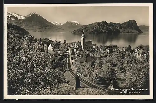 AK Vitznau, Gesamtansicht gegen Stanserhorn & Bürgenstock