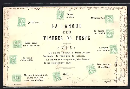 AK La Langue des Timbres de Poste, Avis!