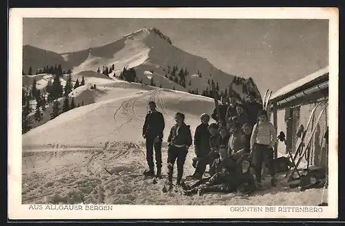 AK Grünten b. Rettenberg, Wintersportler in den Allgäuer Bergen