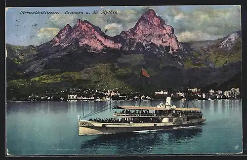 AK Brunnen /Vierwaldstättersee, Dampfer Unterwalden mit den Mythen