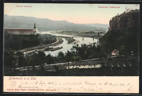 AK Bodenbach a. d. Elbe, Schloss Tetschen und Restaurant Schäferwand