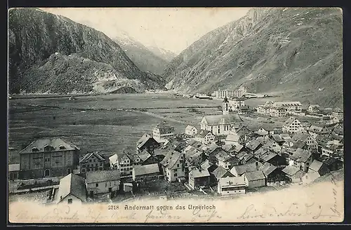 AK Andermatt, Blick auf den Ort gegen das Urnerloch