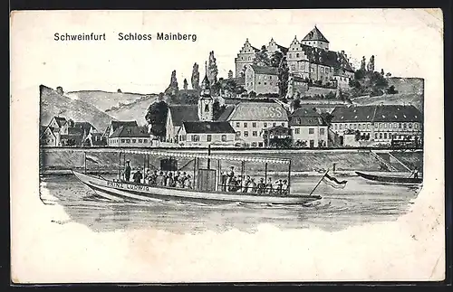 AK Schweinfurt, Schloss Mainberg mit Boot Prinz Ludwig