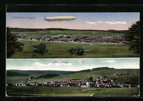 AK Feldstetten, Zeppelin Luftschiff über dem Feldstetter Lager