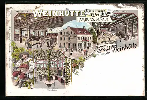 Lithographie Hamburg-St. Pauli, Gastwirtschaft Weinhütte, Parterre, 1te Etage und Weinkeller