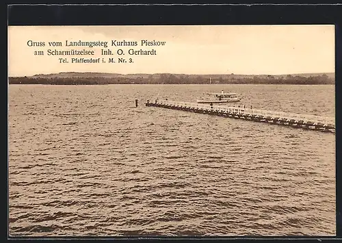 AK Pfaffendorf i. M., Kurhaus Schloss Pieskow, Landungssteg am Scharmützelsee