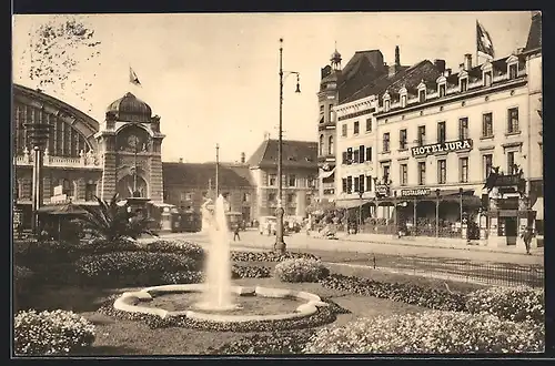 AK Basel, Hotel Jura gegenüber dem Zentralbahnhof