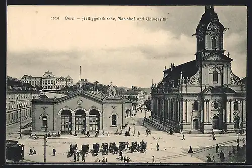 AK Bern, Heiliggeistkirche mit Bahnhof und Universität