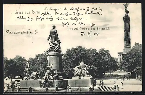 AK Berlin-Tiergarten, Bismarck-Denkmal und Siegessäule