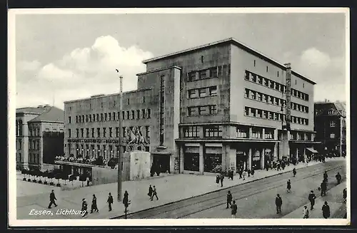 AK Essen, Strassenpartie am der Lichtburg