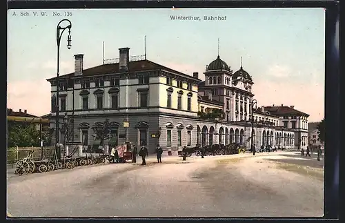 AK Winterthur, Bahnhof mit Strassenansicht