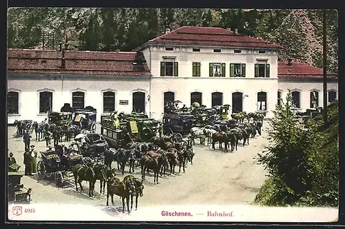 AK Göschenen, Kutschen vor dem Bahnhof