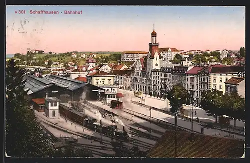 AK Schaffhausen, Teilansicht der Stadt mit Bahnhof