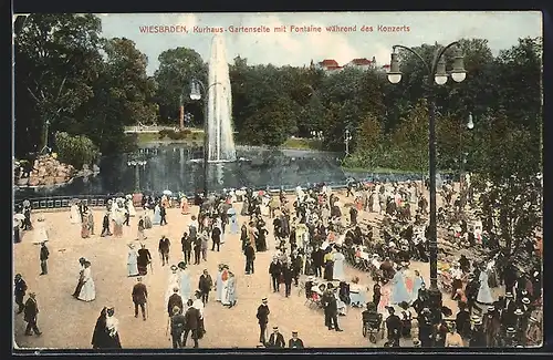 AK Wiesbaden, Kurhaus, Gartenseite mit Fontaine, Kurkonzert