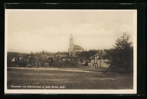 AK Schreiberhau i. Rsgb., Teilansicht mit Kath. Kirche