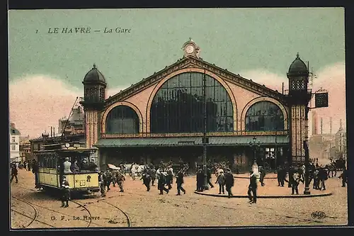 AK Le Havre, La Gare, Strassenbahn