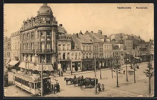 AK Tourcoing, Grand`Place, Station des Tramways, Strassenbahn