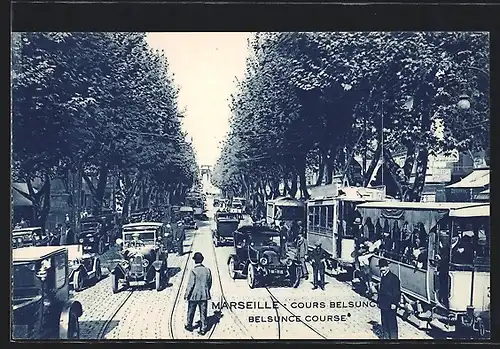 AK Marseille, Cours Belsunce, Strassenbahn